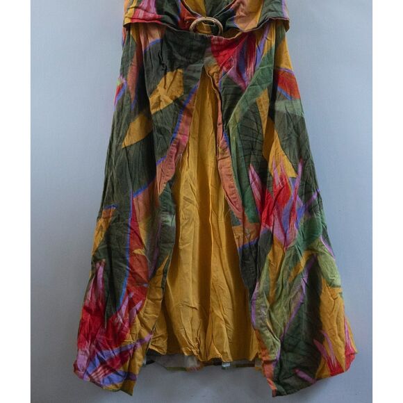 Farm Rio Yellow Garden Midi Dress Women's Medium Linen Bamboo Rings Cutout - Picture 3 of 9